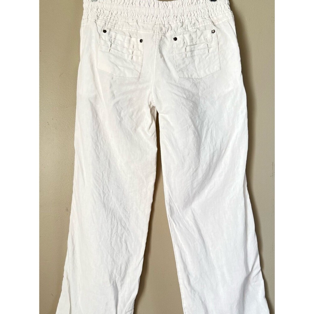 Athleta Linen Wide Leg White Elastic Inside Drawstring Waist Pants Resort SZ L - Picture 11 of 16